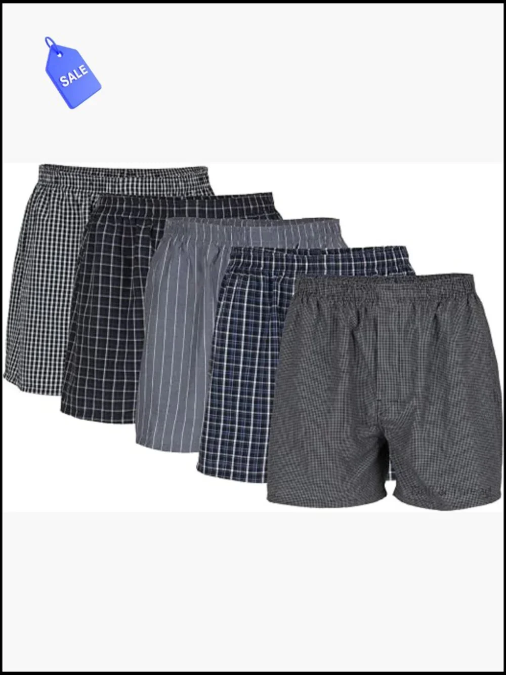 Men's Woven Cotton Boxers 5 Pack Soft Breathable Moisture Wicking Tag-Free Mid